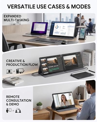 Image of KOOFORWAY 15.6 inch FHD Portable Monitor Touchscreen for Laptop | 10-Point Touch FHD IPS screen with dual speakers, protective case & stand. For Laptop PC Phone Gaming
