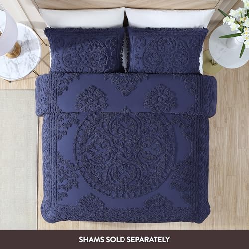 Image of Beatrice Home Fashions Medallion Full Cotton Chenille Bedspread, Navy