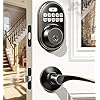 Veise Keyless Entry Door Lock with 2 Lever Handles - Electronic Keypad Deadbolt, Auto Lock, Back Lit & Easy Installation Design, Front Door Handle Sets, Oil Rubbed Bronze