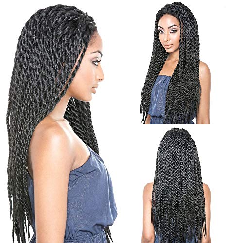 FeiBin Synthetic Twist Braided Lace Front Wigs For Black Women (African American Twist Braids Wigs) Natural Black Color (24 Inch)