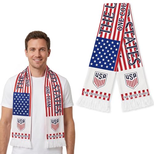 Habbiful 2026 Soccer Support Scarf Team USA Soccer Scarf American Flag Sports Fan Scarves Red White Patriotic Football Supporter Scarves for World Cup Cheering Game Team Party Gifts