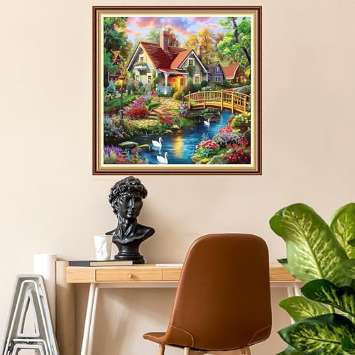 Image of Fanxvivy Stamped Counted Cross Stitch Kits for Adults Printed Cross-Stitch Patterns 11CT Stamped or Counted Cross Stitching Embroidery Kit Needlepoint Kits-Swan Lake Homeland 18x18 inch