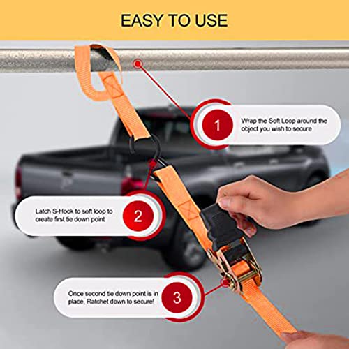 Ratchet Straps Heavy Duty,Tie Downs para homens | Força de ruptura máxima garantida de 1.000 libras,