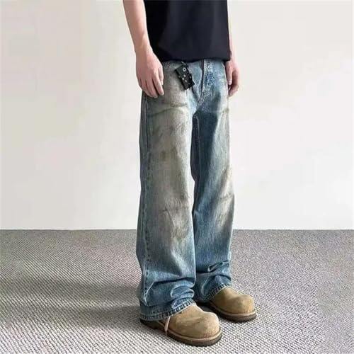 Men's American Jeans High Street Design Tie Dye Make Old Style Denim Pants Slight Flared Trousers2