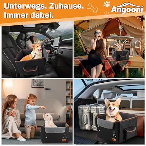 Angooni Einfache Reinigung Hunde Autositz - Sicherer und Komfortabler Hunde Autositz - Hundeautositz mit Aufbewahrungstaschen mit Plüschkissen für Vordersitz Rückbank (Schwarz)
