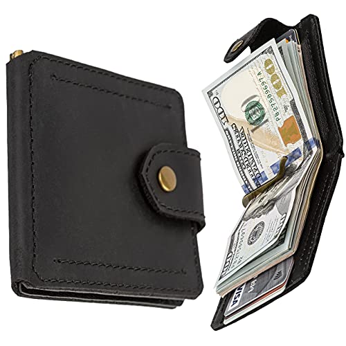 Mens Leather Wallet with Money Clip - ID Window or Coin Pocket - Slim Bifold RFID Blocking - Genuine Thin Minimalist - Gift Idea (Black)3