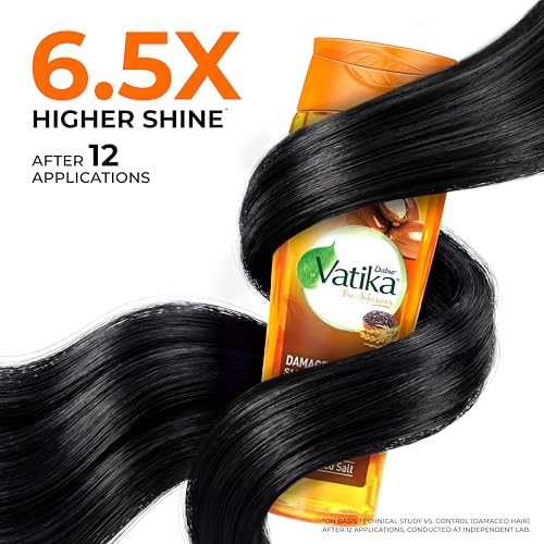 Image of Dabur Vatika Bio-Infusions Damage Repair Shampoo | Moroccan Argan & Black Rice | 2% Plant Collagen + Vitamin C | 100% Damage Repair | Repairs Frizz & Split Ends | No Added Salt | For Dry & Damaged Hair