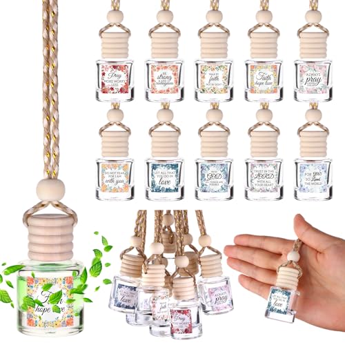 Image of 50 Pack Christian Thank You Car Air Freshener Diffuser Bottle Gift Hanging Empty Essential Oil Glass Bottle Employee Team Appreciation Gift Bulk for Christian Sunday School CNA Week(Cylinder