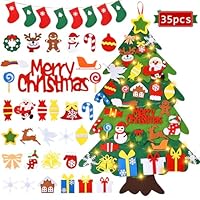 Felt Christmas Tree, DIY Christmas Tree for Toddlers, Wall Christmas Tree with Light, Christmas Tree with 35pcs Ornament, 3.35ft DIY Christmas Tree Set for Kids,New Year/Christmas Decorations