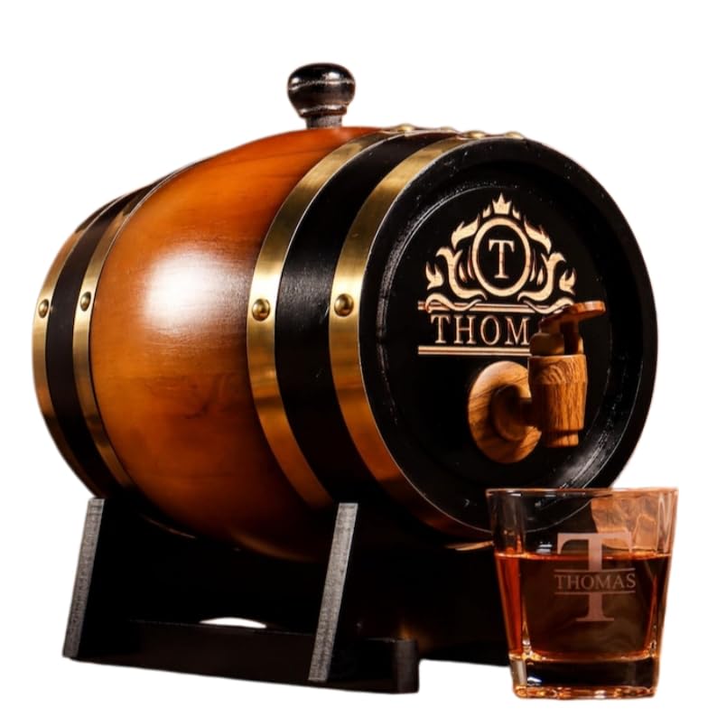 Personalized Wooden Whiskey Barrel – 3L Custom Bourbon Cask with Name/Initial, Mini Aging Barrel with Resin Spigot, Gift for Men Dad Husband Fathers' Day