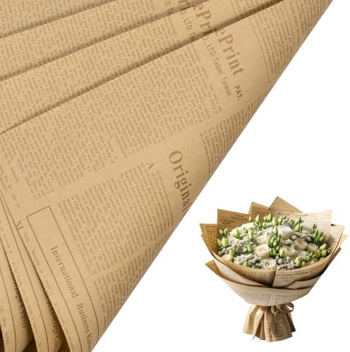 LeZakaa 20 Sheets Kraft Newsprint Flower Wrapping Paper -Reversib...