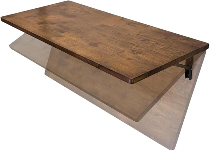 StoreYourBoard Wall Mounted Foldaway Table, Dark Wood Butcher Block Folding Desk, 40" x 18", Black Steel Brackets