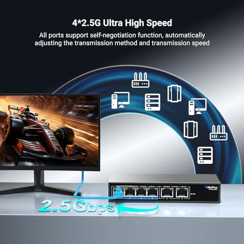 Image of 6 Ports 10Gb Unmanaged Ethernet Switch with 4*2.5G Base-T Ports, 2*10G RJ45 Ports. 60Gbps Switching Capacity, GiGaPlus 10Gbps Network Switch for 2.5G /10Gbps NAS /PC, WiFi6 Router, Wireless AP