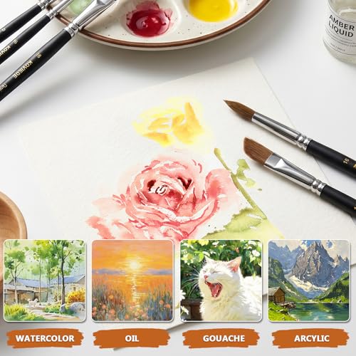 Image of 9Pcs Watercolor Paint Brushes Set for Adult Artists | Round, Dagger, Cat Tongue Brushes, for Watercolor, Gouache, Ink Painting, Professional Art Painting Supplies