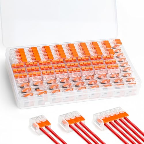 GlasFlength Terminali per cavi, 75 pezzi, morsetti di collegamento elettrici, 2 poli, 3 poli e 5 poli, 4 mm², morsetti per cavi, set con scatola di morsetti per cavi fissi