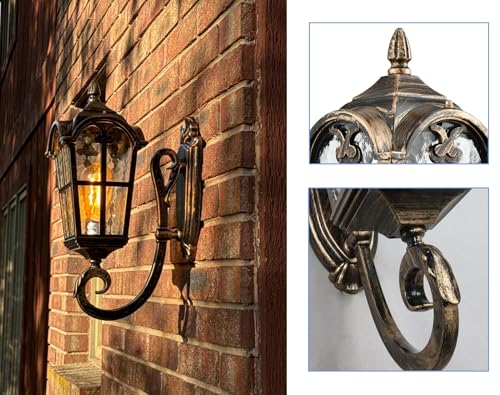 Image of YUBOLE Outdoor Wall Lights Antique Brass with Hammered Textured Glass