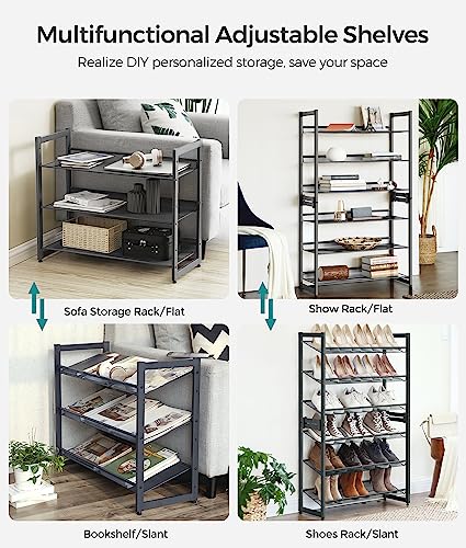 Songmics 6-Tier Shoe Rack Storage, Metal Shoe Organizer Stand For Garage, Entryway, Set Of 2 3-Tier Stackable Shoe Rack Shelf, With Adjustable Flat Or Angled Shelves, Holds 18-24 Pairs, Grey #TOP5