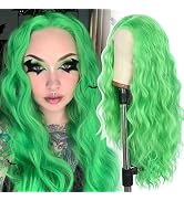 SAPPHIREWIGS Green Synthetic Lace Front Wigs Long Body Wave Wig Pre Pluked Hairline Heat Resistan...