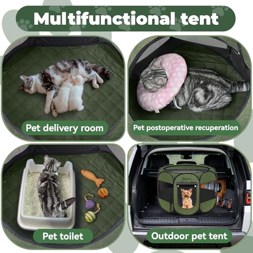Image of Persure Dog Cat Pet Playpen Puppy Crate Cage for Indoor Outdoor Travel | Nursing Rest Zone Recovering Pet Quarantine Room Portable Pop Up Easy to Set up lightweight(Premium Green with Pad,Small)