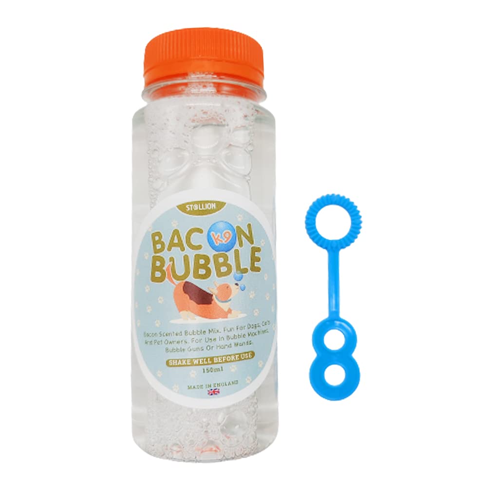 St@llionK9 Bacon Bubbles Bottle Refill Tub Fun for Dogs Cats | Bubble Liquid Refill Solution | Pet Interactive Toy Non-Toxic Vegan Friendly Bubbles | Interactive Dogs Toys (150 ml)
