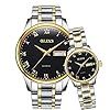 OLEVS Valentines Couple Pair Quartz Watches Luminous Calendar Date Window 3ATM Waterproof, Casual Stainless Steel His…