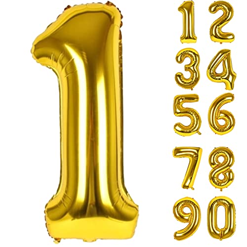 Luftballon 1. Folienballon Geburtstag Zahlen Luftballons,Gold XXL Riesen Zahl 1. Helium Ballon für Mädchen Junge Mann Frau 1. Geburtstagdeko Babyparty Jubiläum Festival Unternehmen Deko Zahlenballons