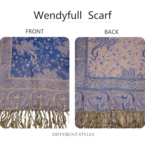 Image of Pashmina Scarf for Women Shawls and Wraps Reversible Paisley Vintage Jacquard Soft Silky Rave Scarves Men