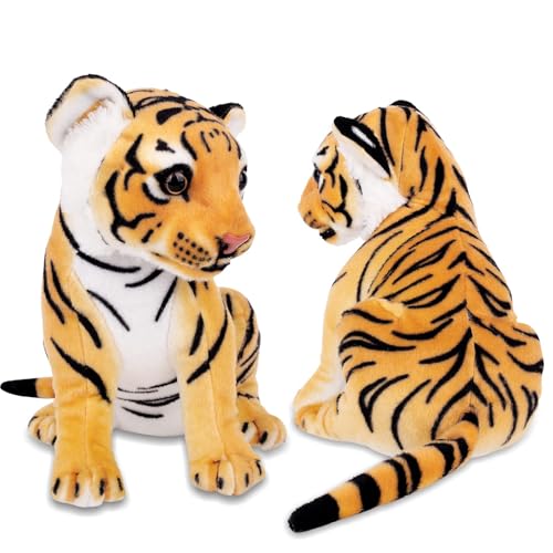 Image of Tiger Cub Plush Toy for Kids - 25 cm Sitting Soft Stuffed Animal | Cute Cuddly Tiger Soft Toy for Boys & Girls | Birthday Gift (Yellow & Black)