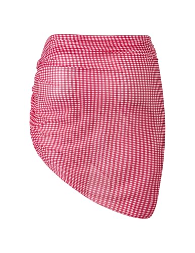 Image of Metallic Shiny Short Sarong Coverups for Women Semi Sheer Bikini Cover Up | Swimsuit Skirt Beach Bikini Cover Up Bathing Suit Wrap