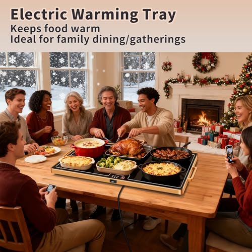 Image of Warming Mat for Food (XXL32 x18), Warming Trays for Buffets Party and Daily Use, Temperature Control Food Warmer, Full Surface Tempered Glass Top Heating Food Warming Mat, Black Electric Warming Tray
