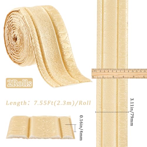Image of GORGECFAFT 2 Rolls 91x3 Inch Navajo White 3D Wall Edging Foam Flexible Wallpaper Border Crown Molding Peel and Stick Mirror Edging Frame Lines Wall Base Ceiling Baseboard for Home DIY Furniture