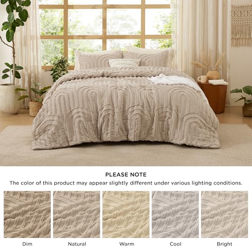 Image of Bedsure Boho Tufted Khaki Comforter King Size, GentleSoft 3 Pieces Boho Farmhouse-Style Decor Bedding, Arch Bedding for All Seasons, 1 Bed Comforter, 2 Pillow Shams, 104x90 Inches