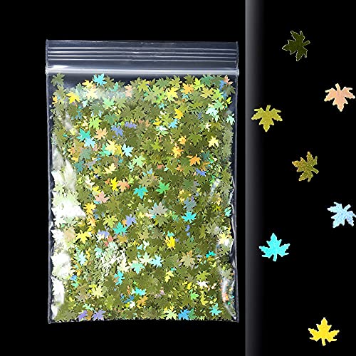 AGCFABS 10g Holographic Maple Leaf Glitter Flakes Nail Sequins Paillette Iridescent Multicolor Sheet for DIY Epoxy Resin Art Crafts (Light Green)