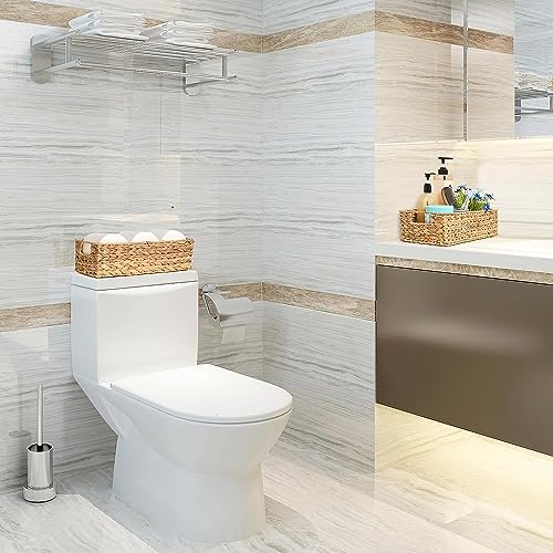 Amber Home Lot de 2 Panier de Rangement en Osier pour Papier Toilette, Panier en Tissés pour Organisateur, Panier de Rangement en Jacinthe D'eau Naturelle pour Salle de Bain et Cuisine avec Poignée – Image 4