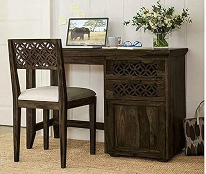 GAID WOOD Solid Sheesham Wood Study Table for Adults | Computer Table with Chair | Office Work Table | Home Work Table with 2 Drawers & 1 Door Storage | Walnut