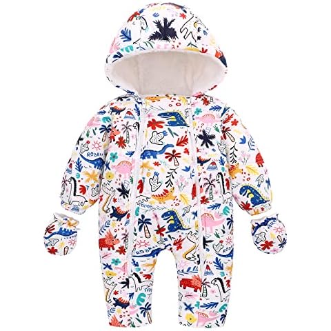 famuka Warm Baby Winter Clothes Hooded Snowsuit Outerwear Onesie with Gloves (as1, age, 9_months, 12_months, Dinosaur, 9-12 Months) Cover