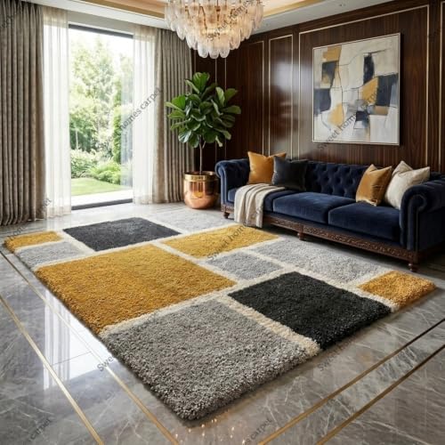 Image of SWEET HOMES Carpets for Living Room Bedroom Handwoven Ultra Soft Irregular Shaggy Rug, 10 x 14 Feet (305 x 427 cm), Yellow Grey