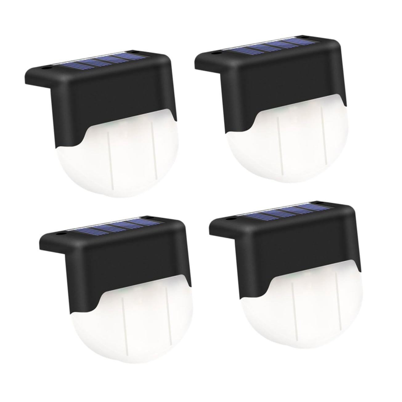 Lampada Solare per Gradini LED da Esterno Ip55 4 Pezzi Nero | Abs, Controllo Luce Intelligente, Illuminazione Decorativa Notturna, Batteria 1, 2v 1000ma e Pannello 2v 80ma