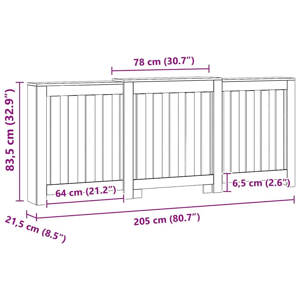 Revestimiento para radiador de madera de roble Artisan, 205 x 21,5 x 83,5 cm, con diseño de lamas, práctico estante para salón, baño, dormitorio, protección contra la calefacción