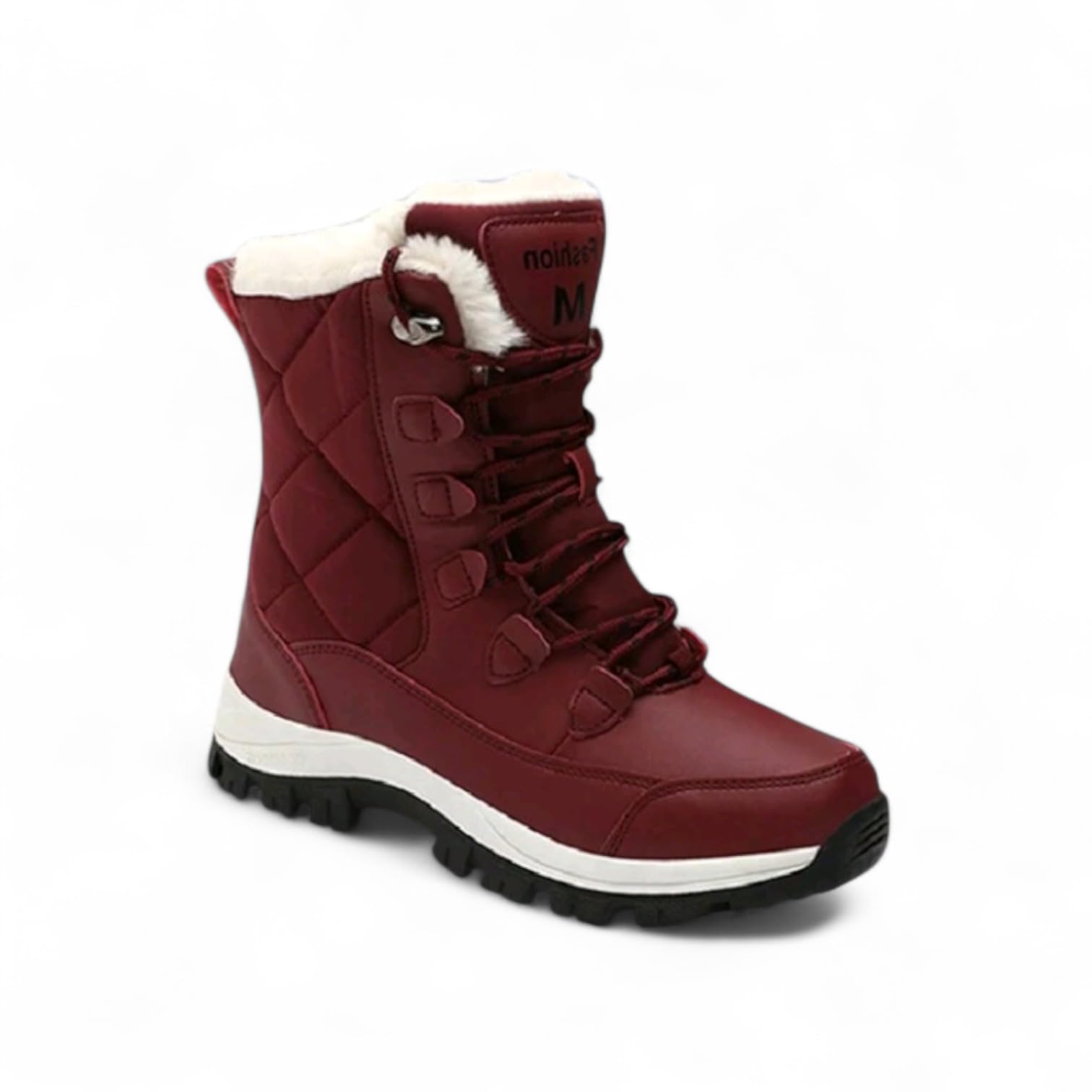 Womens Waterproof Snow Boots Burgundy Lace-Up Faux Fur Lined Winter Hiking US size 7