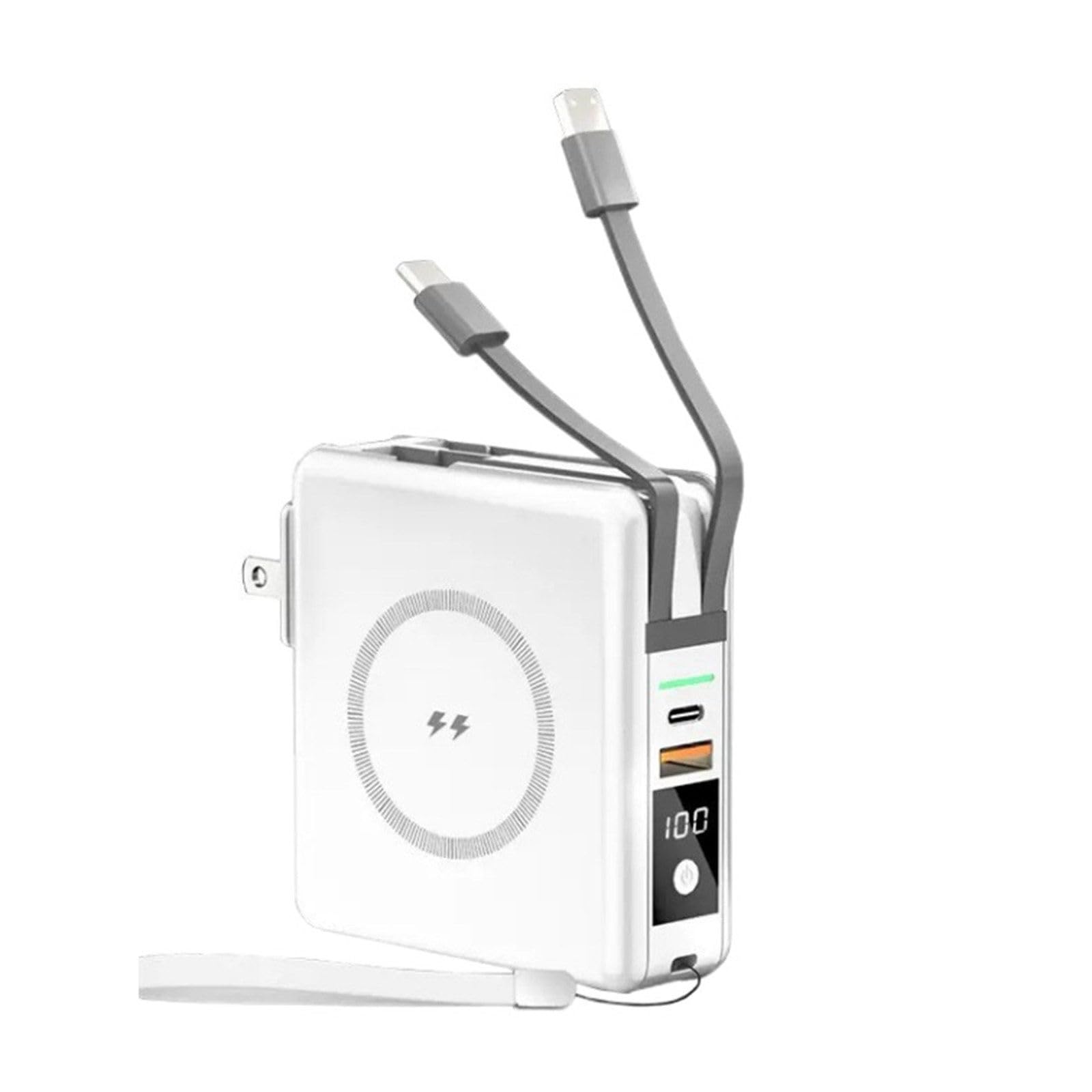 Ładowarka bezprzewodowa magnetyczna 15 W z podwójnym przewodem Pd22,5 W, szybki powerbank o dużej pojemności, przenośny zasilacz, biały