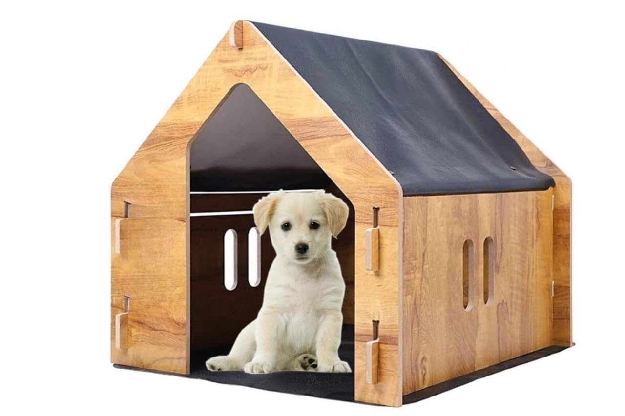 Wooden Pet House for Dogs & Cats Indoor Outdoor Shelter | Premium solid wood pet house with ventilation, comfort design, durable build for dogs, cats, puppies & small pets-image-48