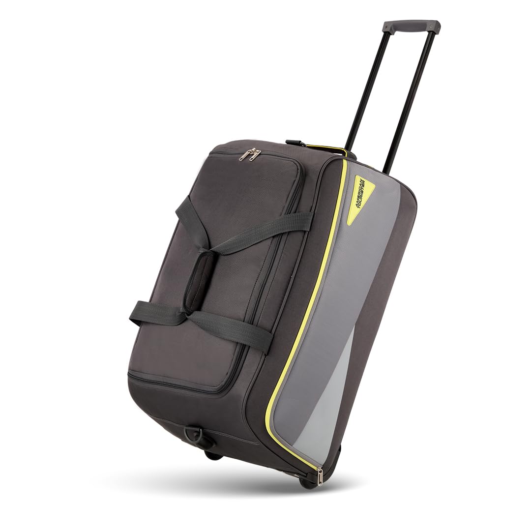 American Tourister Polyester Harp Wheel Duffle Bag 52 Cm Grey, Trolley Bag for Travel, Gym Bag for Men, Women, Durable with Strong Zips, Overnighter