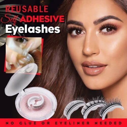 2023 Glazylash Reusable Adhesive Eyelashes Glazy Boo Nelacony Snap on Lashes Natural Look Macymars™ False Eyelashes 3D Beauty Self Adhesive Lashes No Glue and Easy to Put on (2Pairs Thick+1Pair Long)