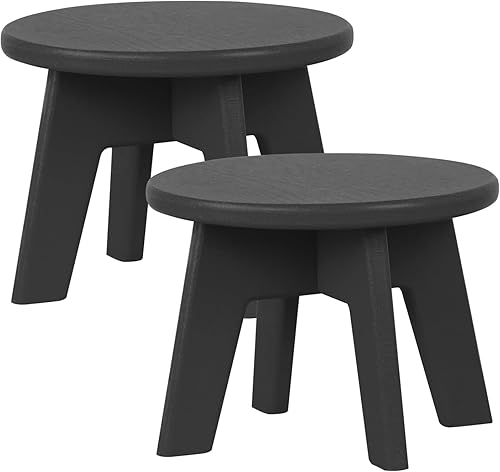 BIVODA Taburete escalón para adultos, taburete de pie para exteriores, HDPE, sin montaje, ideal para cocina, baño, dormitorio, jardín (negro, 2)