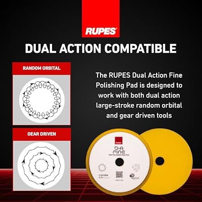 RUPES 180mm Pack of 6 Yellow D-A Fine Finishing Foam Pads | Ideal for Moderate to Fine Paint Correction & Gloss Enhancement | Improves Cutting Performance | Compatible with 6 Backing Plate