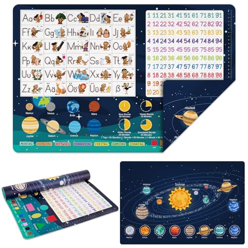 Doppelseitige Lernunterlage für Kinder Wasserdichte Schreibtischunterlage (60x40 cm) abwischbar Kreatives Geschenk für Jungen & Mädchen