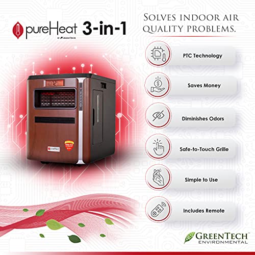 Greentech Environmental Pureheat 3-In-1 Heater, Humidifier Air Purifier Combo - Personal Heater, Air Humidifier And Purifier All In One - For Home, Bedroom, Office, Camping - User Friendly Operation #TOP3