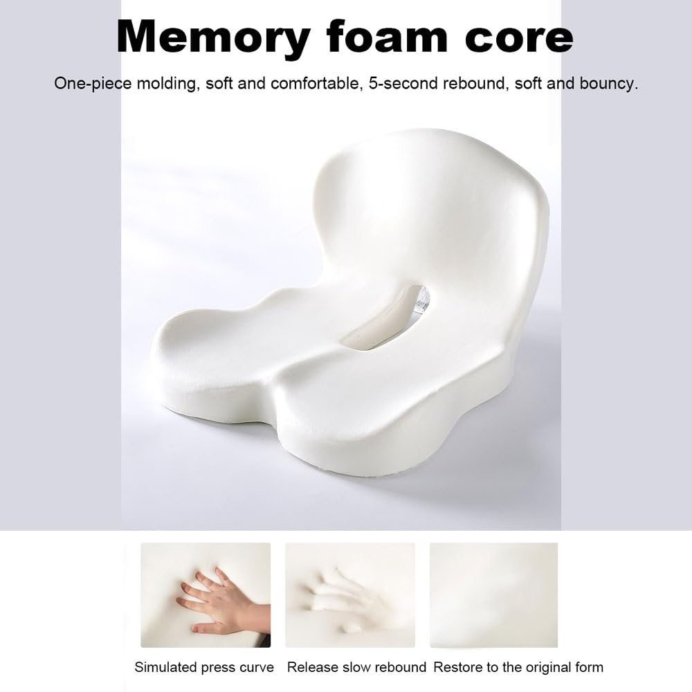 Cojín de Asiento en Forma de L de Espuma con Memoria, Almohadilla Ergonomica Antideslizante para Oficina & Coche con Soporte Lumbar, Diseño de Una Pieza para Estar Sentado Mucho Tiempo(Blue-gray)