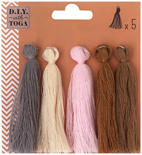 D.I.Y with Toga  Juego de 5 Maxi Pompones, algodón, Multicolor, 0,5 x 8 x 0,5 cm